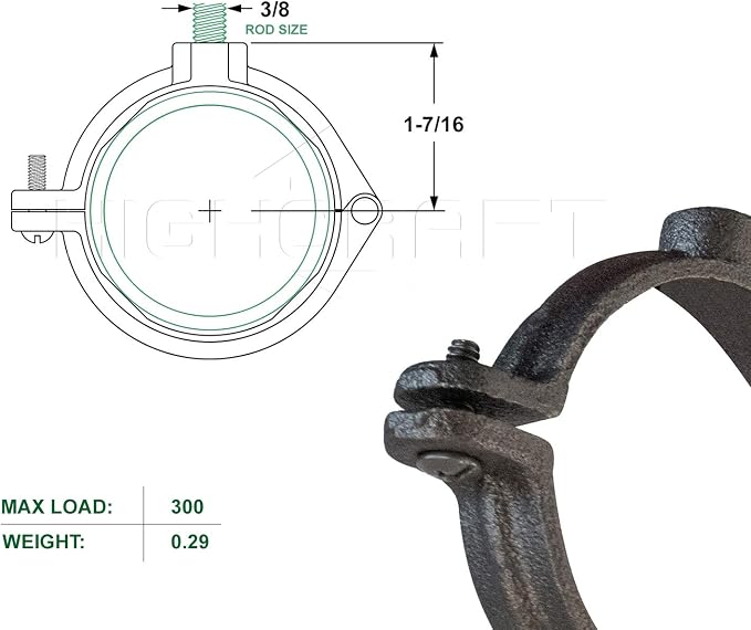 HIGHCRAFT HINGB-112-5 Industrial Decor Hinged Split Ring Pipe Hanger 1-1/2 in. - Image 7