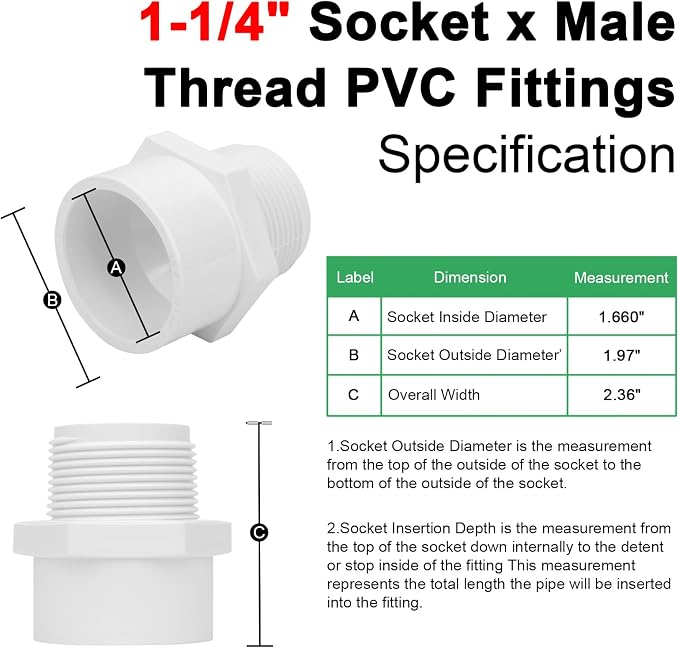 6Pack 1-1/4" PVC Male Adapter Pipe Fittings Furniture Grade SCH40 2-Way 1.25" - Image 2