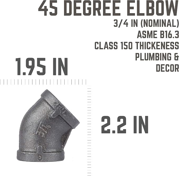 PIPE DECOR 45-Degree Elbow Fitting, 3/4 Inch, DIY Furniture, and Standard 3/4 - Image 2