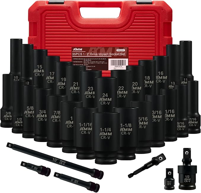 AMM 1/2" Drive Deep Impact Socket Set, 35-Piece Socket set SAE 3/8 to 1-1/4 by AMMTOOL