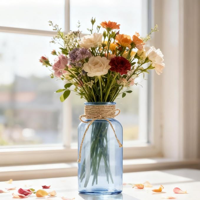3 Pack Mason Jar Vases for Centerpieces, Wide Mouth Mason Jars - Image 3