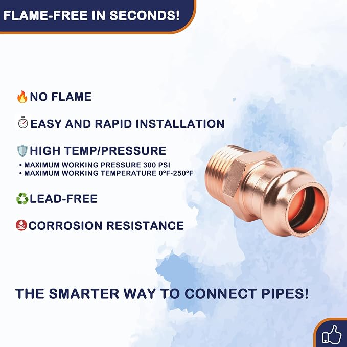 Copper Press Fittings 3/4 inch Press x 3/4 inch Male Adapter 10 Pack - Image 4