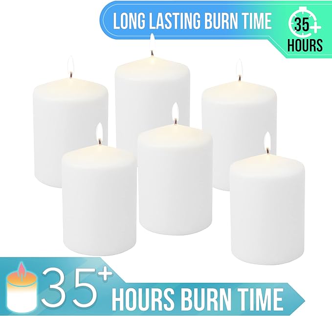 Stonebriar Unscented White Tall Pillar Candles, 35 Hour Burning Candle Pillars - Image 5