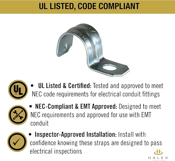 Halex 1/2 in. EMT Conduit Strap Clamp, One Hole, Galvanized Steel, Electrical - Image 5