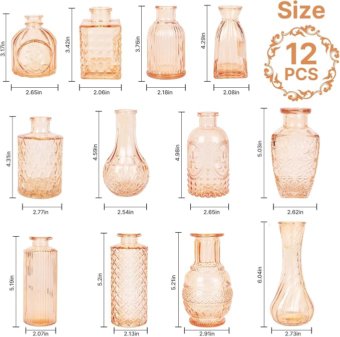 Clear Amber Gold Glass Bud Vase Set of 12 Pcs, Small Bud Vases in Bulk - Image 4