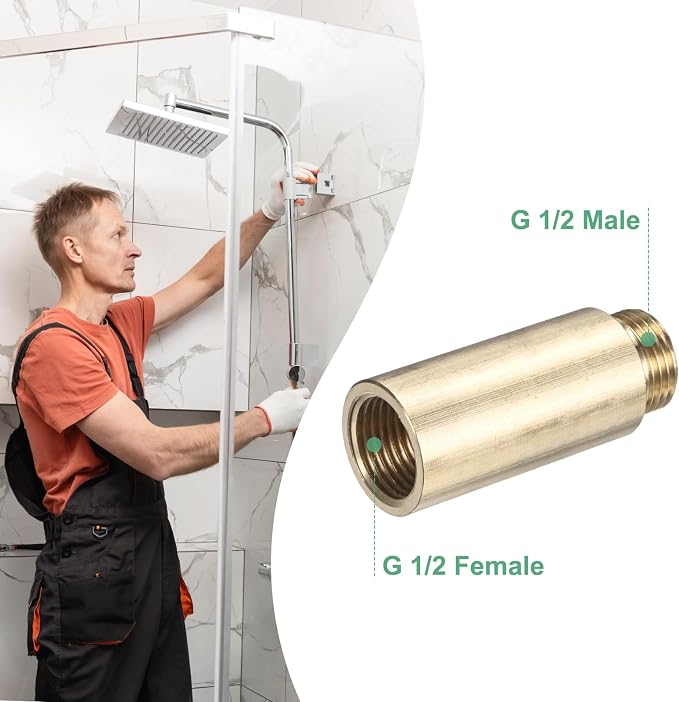M METERXITY Shower Head Extension Arm, Brass G1/2 Male to Female Extension Pipe - Image 4