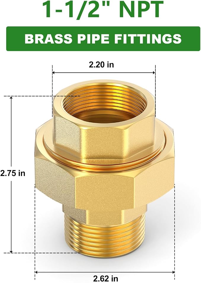 1PCS Brass Union，1-1/2" NPT Male x 1-1/2" NPT Female Brass Pipe Fitting - Image 2