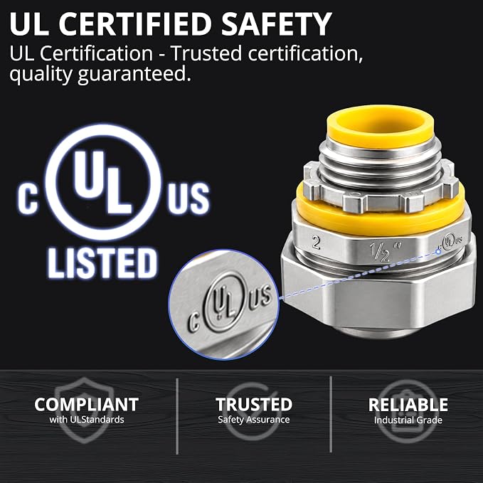 10-Pack Liquid Tight Connector Straight 1/2 Inch UL Listed | Zinc die-cast metal - Image 4