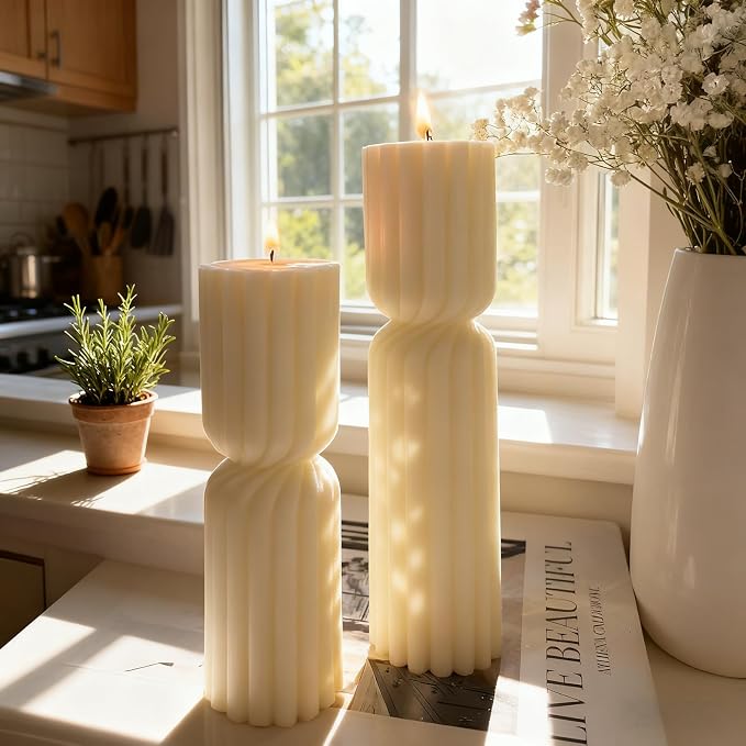 Set of 2 Ribbed Pillar Candles Handmade Soy Wax Scented Ribbed Candle - Image 9