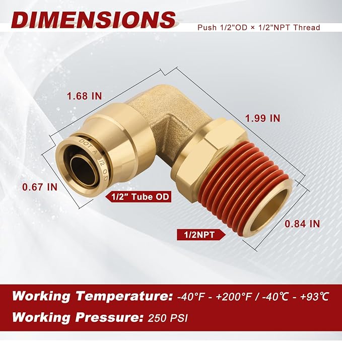90° Swivel Male Elbow, 1/2" Tube x 1/2" NPT, DOT Approved 5PCS | - Image 5