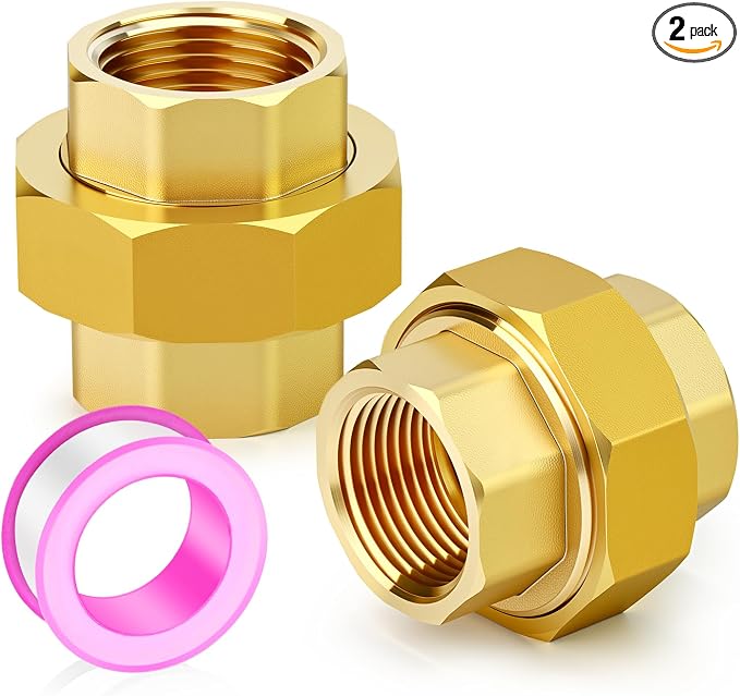 2PCS Brass Union，1/2" NPT Female x 1/2" NPT Female Brass Pipe Fitting by TAISHER