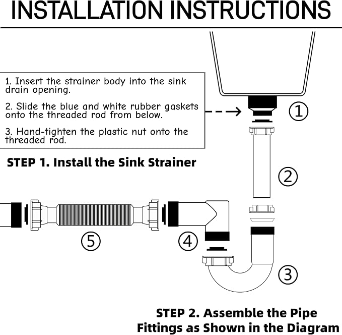 Kitchen Sink Drain Kit, 3-1/2 Inch Strainer - Image 6