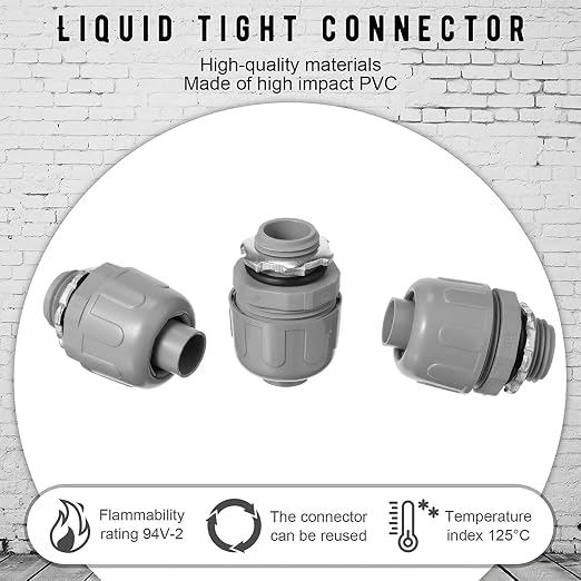 Maitys 200 Pcs 1/2 Inch Liquid Tight Connector Straight 180 Degree | PVC - Image 6