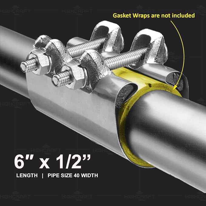 HIGHCRAFT 60050TTSD-5 Pipe Repair Clamp 1/2, Double Bolt, 6” Long, Stainless - Image 6