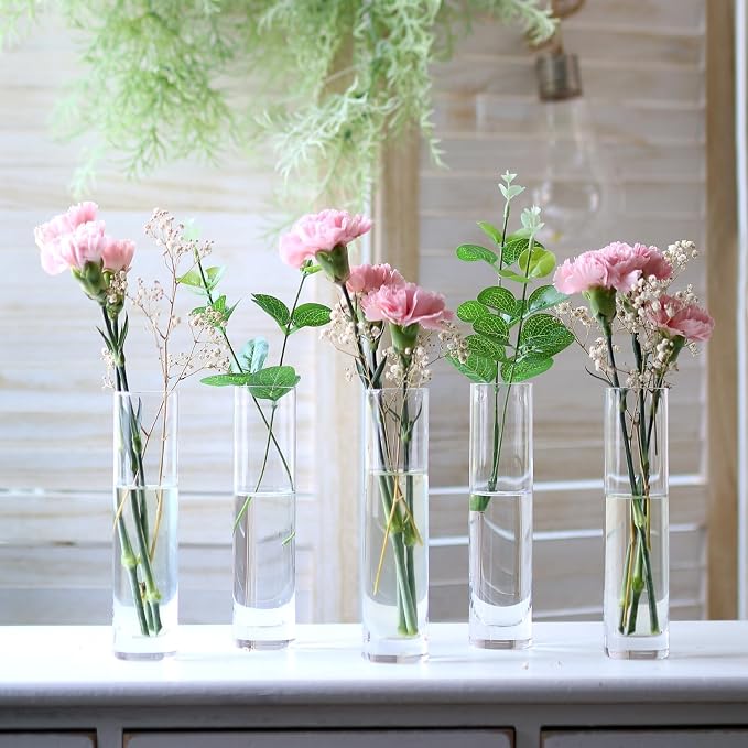 Glass Cylinder Bud Vases for Centerpieces, Handmade Slim Flower Vases Wedding - Image 2