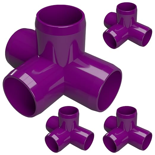 1” 4-Way Tee Furniture Grade PVC Fitting in Purple, Made in USA, UV-Resistant by FORMUFIT