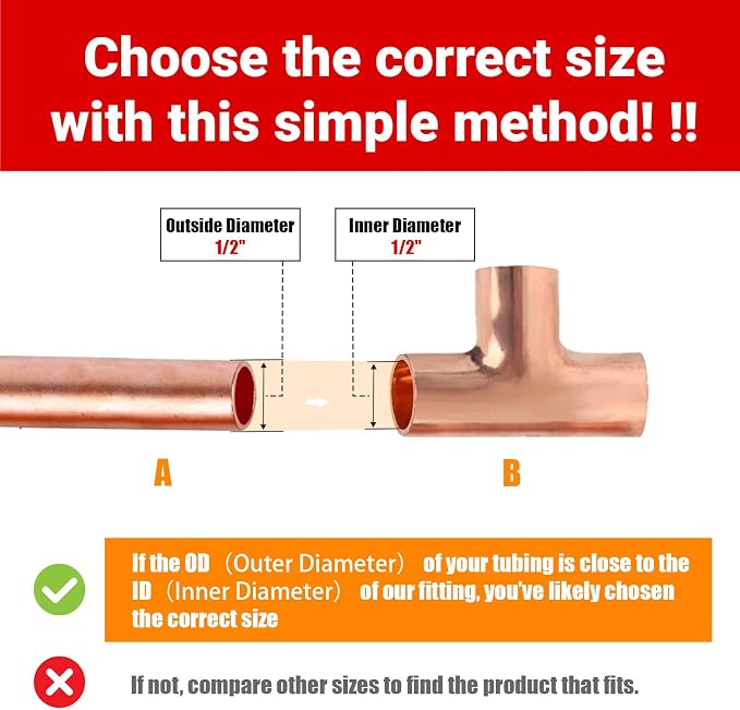 1/2" Copper Tee, Copper Three-Way Fitting Welding Joint, Sweat Solder Connection - Image 3