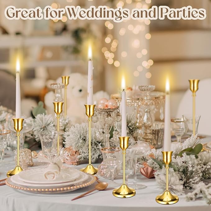 36PCS Brass Gold Taper Candle Holders Set, Vintage Metal Candlestick | Tall - Image 4