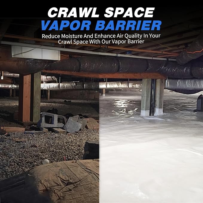 White Plastic Sheeting, 16 Mil 10' x 100', Crawl Space Vapor Barrier, Plastic - Image 7