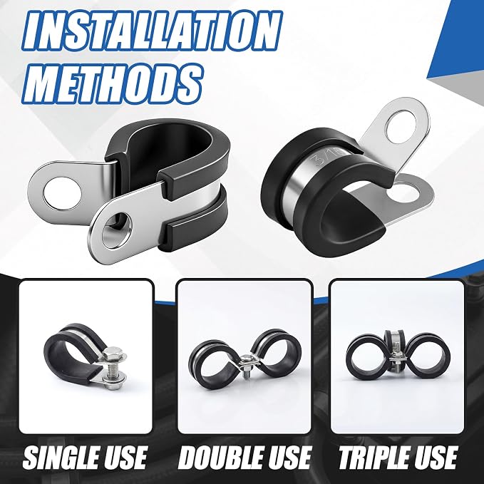 50 Pcs 3/16 Inch Cable Clamps Stainless Steel Pipe Clamps Holder Rubber Coated - Image 4