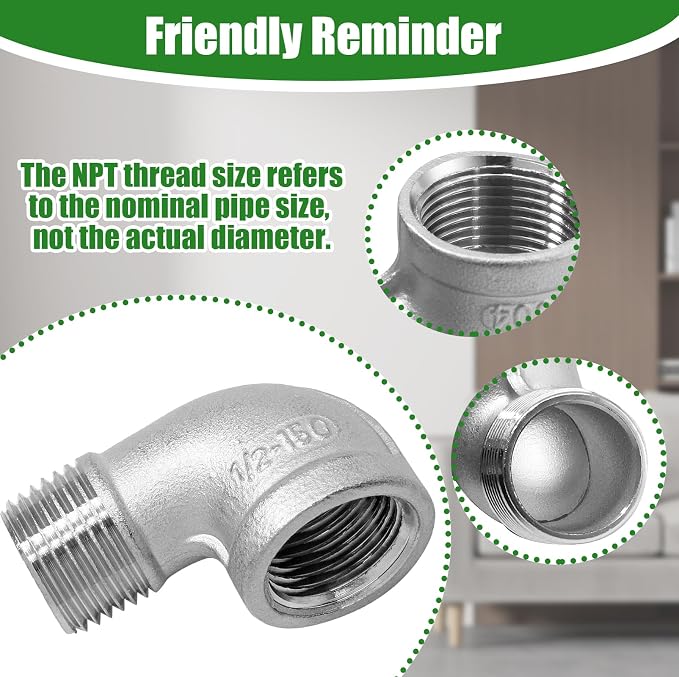 2 Pack 304 Stainless Steel Elbow, 90 Degree, 1/2 Inch NPT | Male and Female - Image 5