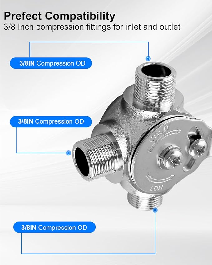 Thermostatic Mixing Valve Fit for 3/8" Compression Fittings | Hot Cold Water - Image 2