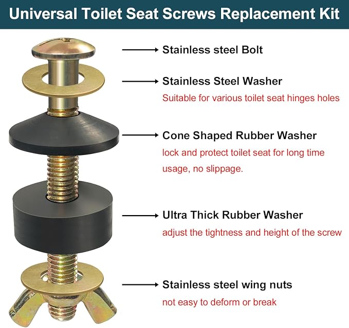 Toilet Seat Screws Replacement Kit, Toilet Seat Bolts Replacement Kit, Metal - Image 2