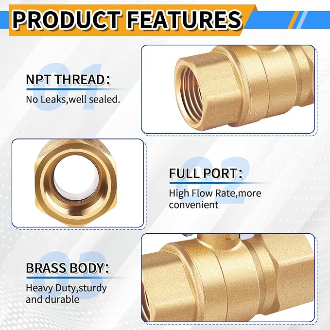 3/4 inch Forged Brass Ball Valve, 600 WOG Long Handle Metal Plumbing Full Bore - Image 3