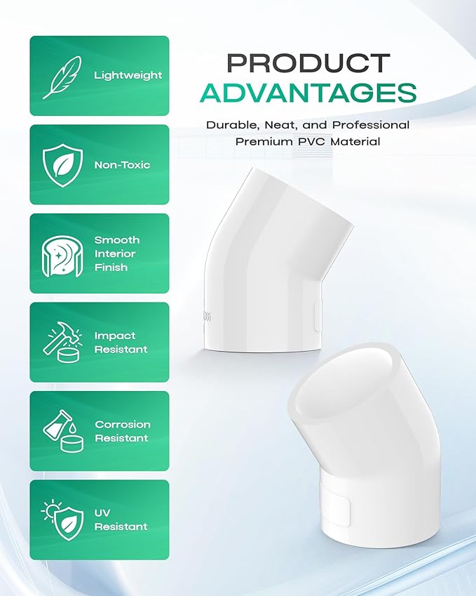 10-Pack 3/4 Inch 45 Degree PVC Elbow Pipe Fittings, Furniture Grade SCH40 PVC - Image 5