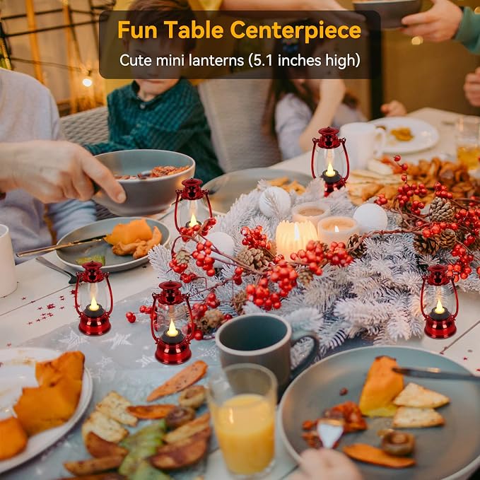 Red Mini Lanterns with Flickering LED Candle Lights, Vintage Small Western - Image 2