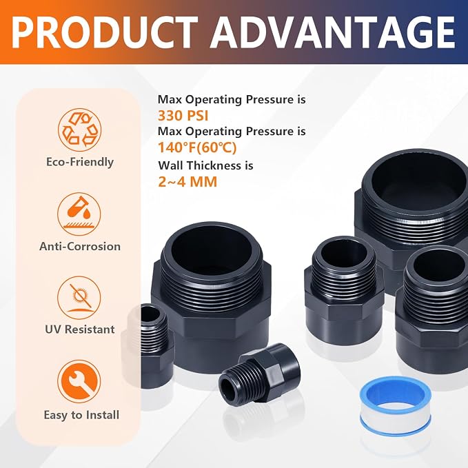 2PCS 2" Male Thread Grey Pvc Fittings 2 Way PVC Pipe Connector - Image 3