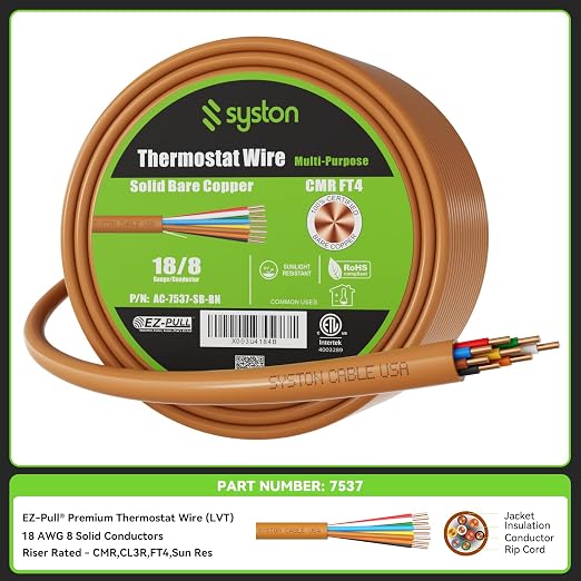 Syston 18/8 Thermostat Doorbell HAVC Heating Control Cable Wire, 50 ft 100% - Image 2