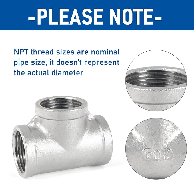 Pipe Fittings 304 Stainless Steel Tee Pipe Fittings 1" x 1" x 1" NPT Female - Image 6