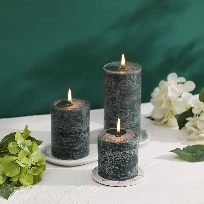3x6 Inch Dark Green Pillar Candles Set of 3 - Image 4