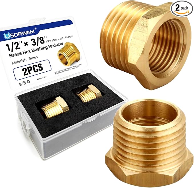 2PCS 1/2" NPT Male to 3/8" NPT Female Brass Hex Bushing Reducer Adapter | NPT by Usdrwam