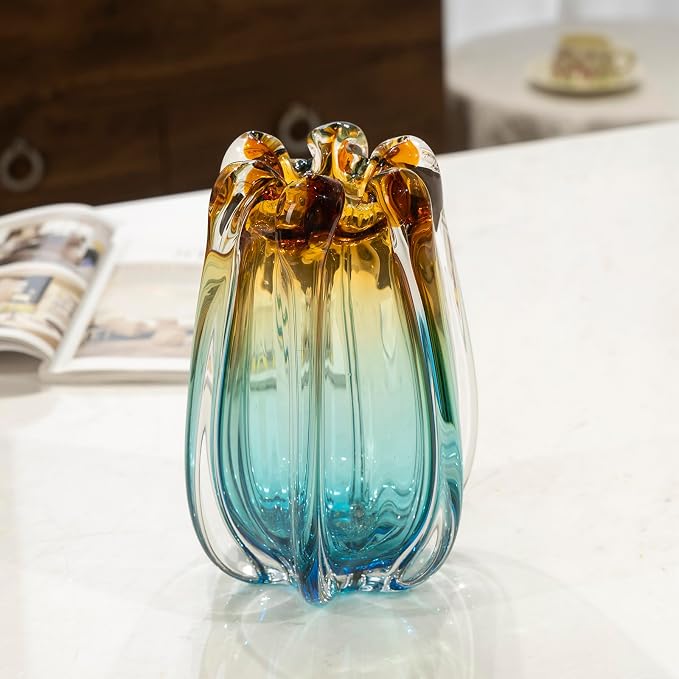 Hand Blown Glass Flower vases, Unique Glass vases, Wide Mouth vases, Small - Image 6