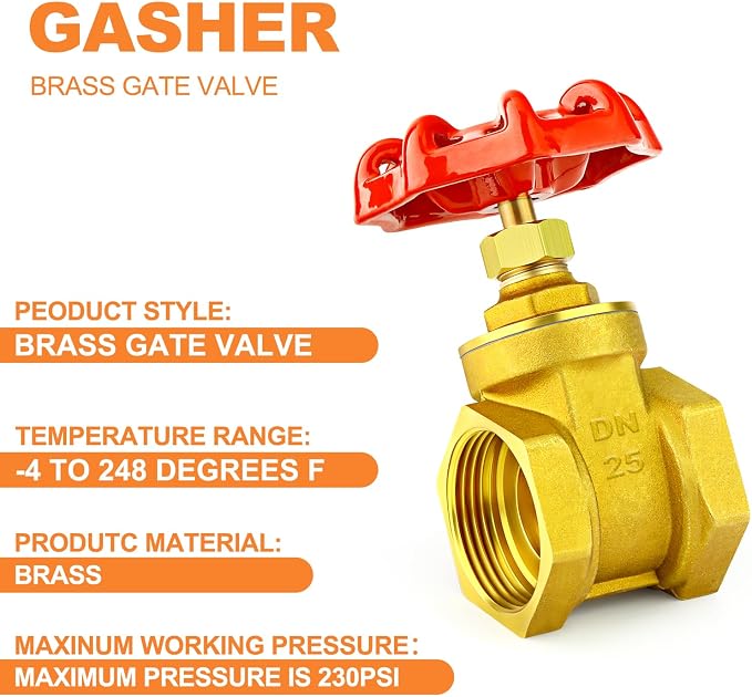 GASHER 1PCS 1 Inch Brass industrial Gate Valve, Heavy-duty Rotary Sluice Valve - Image 3