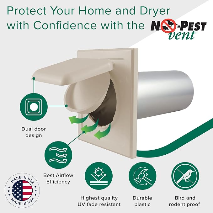 NO-PEST VENT Dual Door Dryer Vent Cover 4 Inch Outdoor, Made in USA, Highest - Image 2