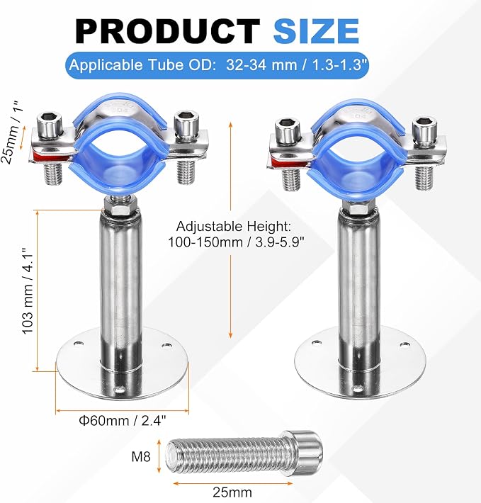 HARFINGTON 2 Set Wall Mount Ceiling Mount Pipe Supports 304 Stainless Steel - Image 2