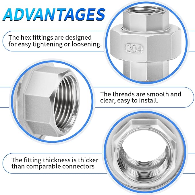 ChillWaves 304 Stainless Steel Cast Pipe Fitting, Union，1/2" NPT Female Thread - Image 5