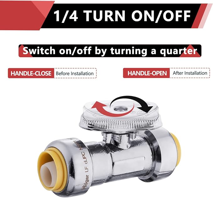 5PC EFIELD 1/2"Push Fit Straight Stop Valve, 1/4 Turn | Push-fit Water Shut Off - Image 3