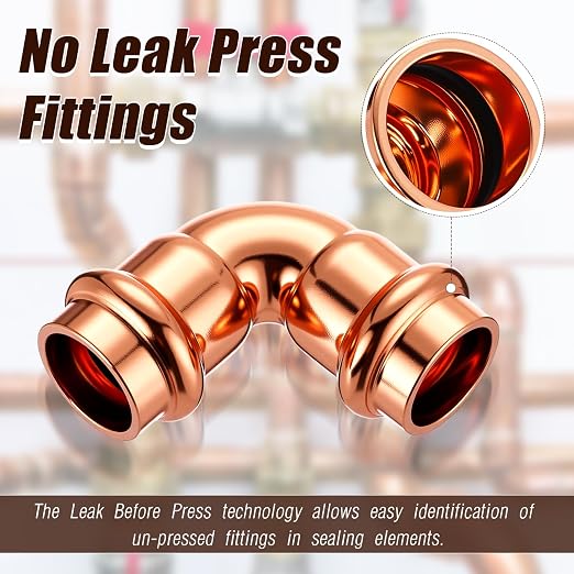 Therwen 15 Pcs 1/2 Inch Copper Pipe Press Fittings, 90 Degree Elbow Coupling - Image 3