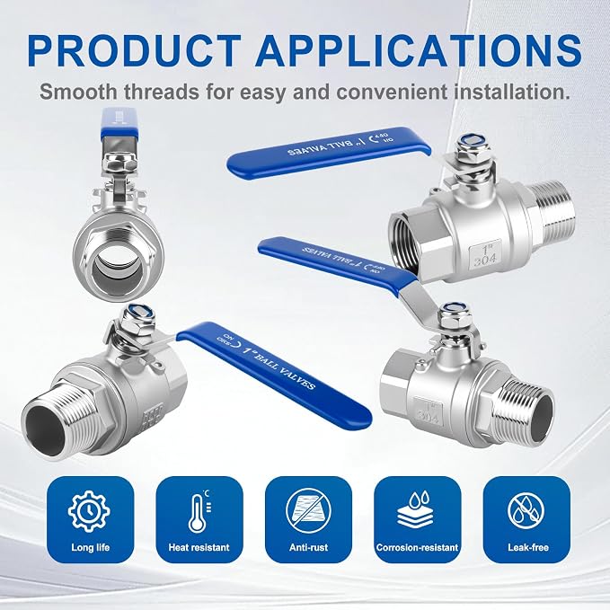 3/8 Ball Valve 2 Pack Full Port Male x Female NPT Thread Shut Off Valve | - Image 4