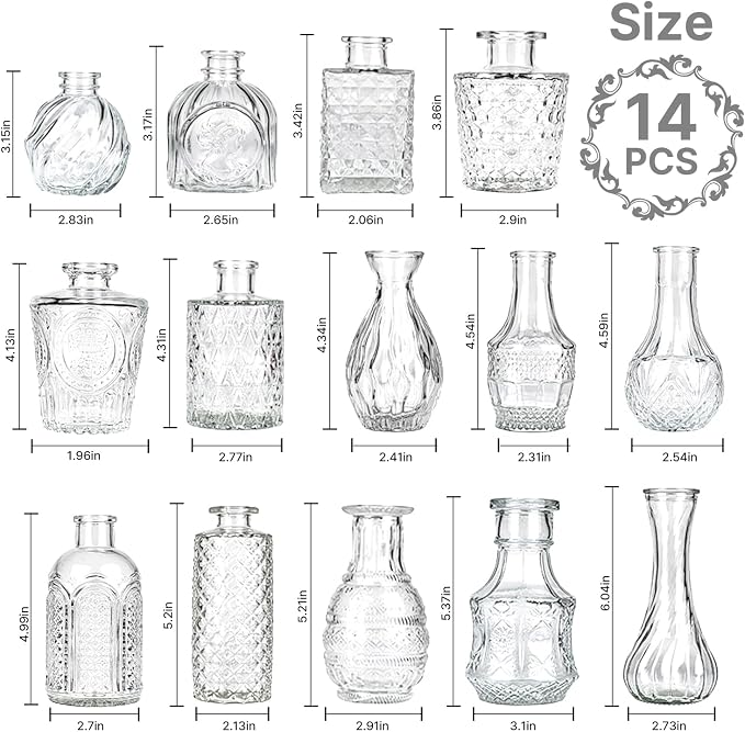 Clear Glass Bud Vase Set of 14 Pcs, Small Bud Vases in Bulk, Glass Crystal - Image 2
