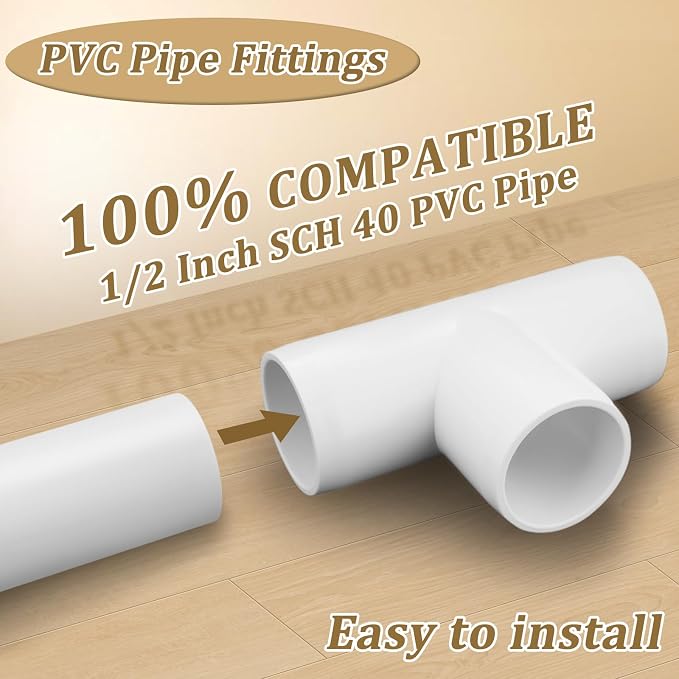 20-Pack 1/2" Tee PVC Fittings, Furniture Grade Pipe Fittings 3 Way - Image 3