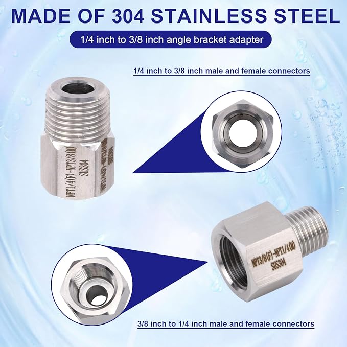 2pcs 1/4" to 3/8" & 3/8" to 1/4" Male & Female Reducer Adapter | Stainless - Image 3
