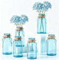 6 Pack Mason Jar Vases for Centerpieces, Aqua Blue Glass Flower Vase | Vintage by LEYIQU