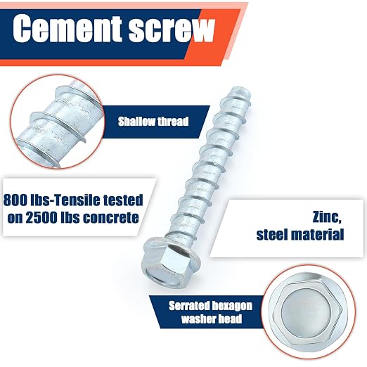 Tandefio 60 Pack 3/8 x 2-1/2" Concrete Anchors and Screw Kits Galvanized | - Image 3
