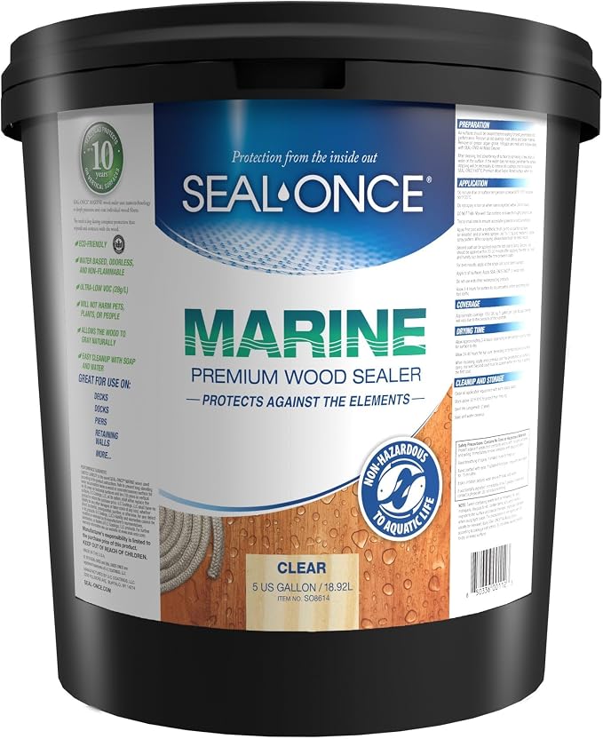 Seal-Once Marine Waterproof Wood Sealer and Stain, 5 Gallon | Premium Wood by SEAL-ONCE