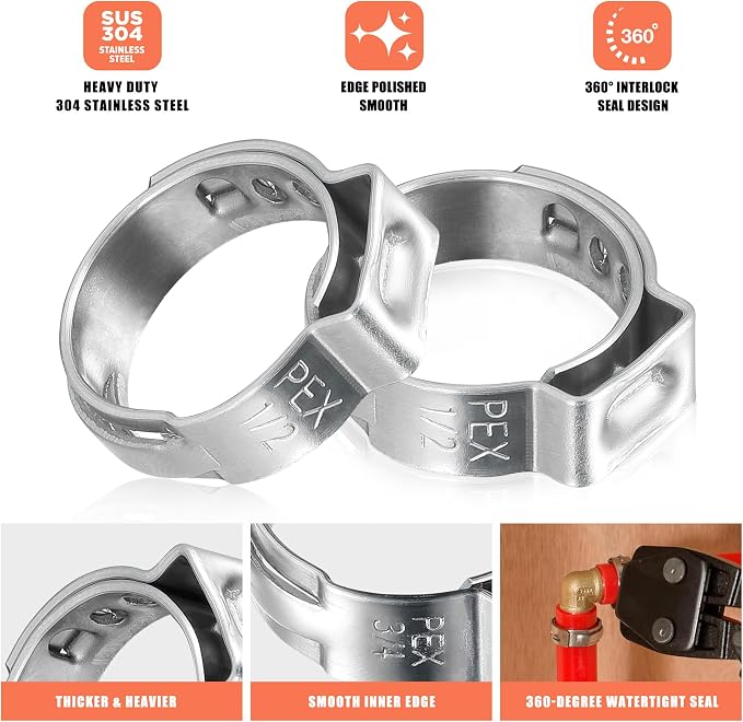 66pcs 1/2 pex crimp rings for PEX Tubing Pipe Fitting Connections | 304 - Image 4